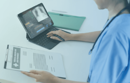 Clinical staff working on iPad