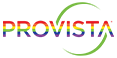 Provista Logo with pride flag colors 