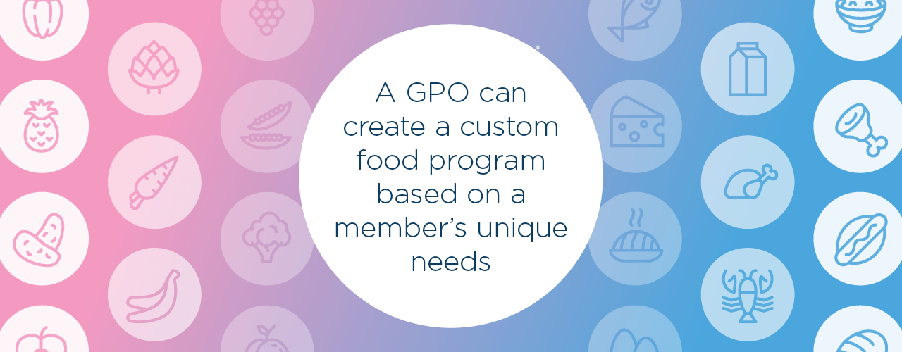 food and storage icons on a pink and blue gradient