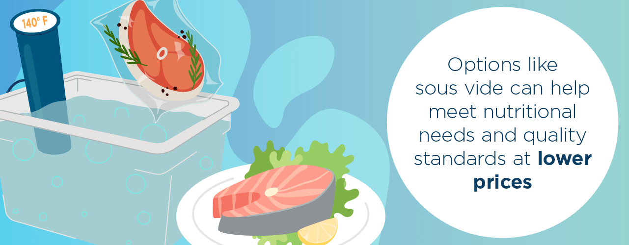 sous vide steak and a plate with a cut of raw salmon and garnish