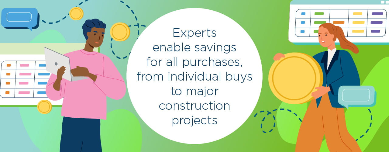 two people with graph and coin icon