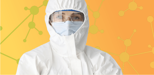 Person wearing full personal protective equipment hazmat suit