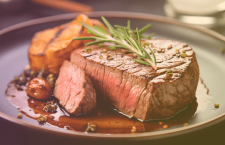Medium rate steak on a plate