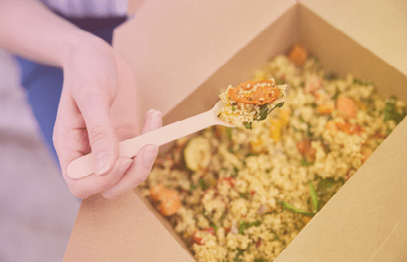 food in a recycleable takeout container