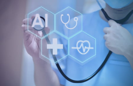 Hexagons on screen representing healthcare AI