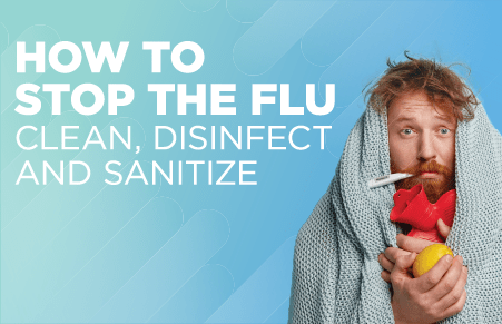 Man sick with thermometer in mouth next to header that reads "How to stop the flu"