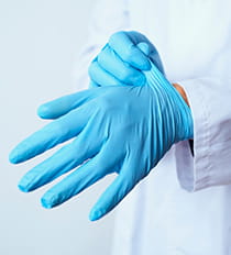 Blue medical gloves