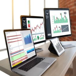 computer screens with analytics
